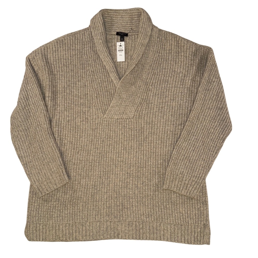 Talbots Petite XL Shawl Collar Ribbed Pullover Sweater Oatmeal Heather NEW